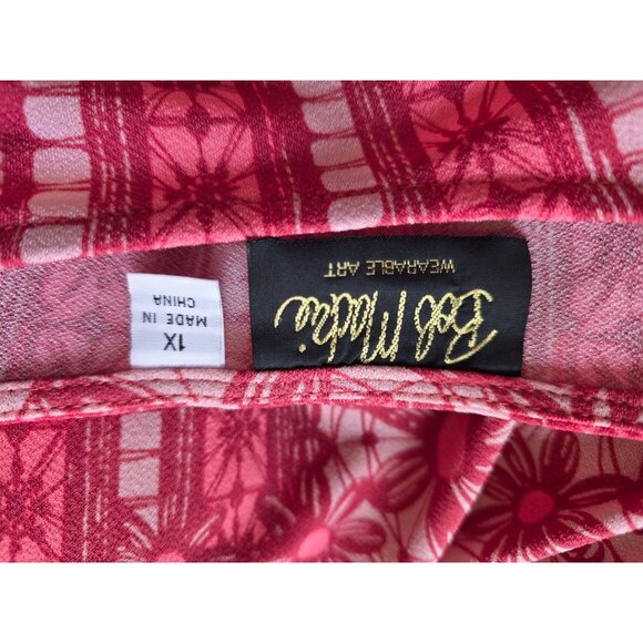 Bob Mackie Wearable Art Floral Pattern Red & Pink Long Sleeve Top Size 1X - Picture 5 of 8